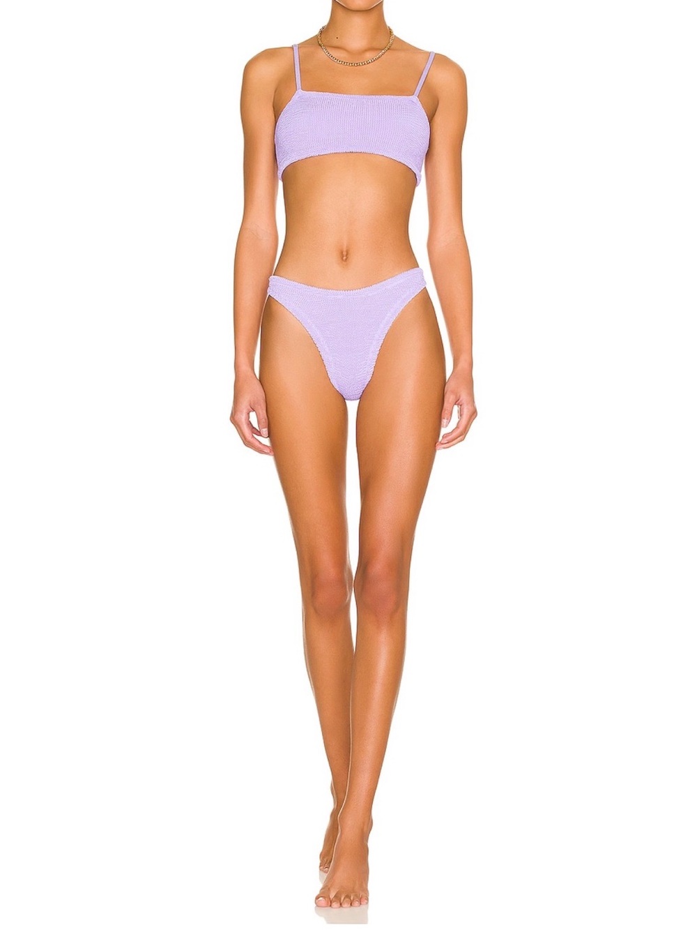 Hunza G Lilac Textured Square Neck Bikini Set
